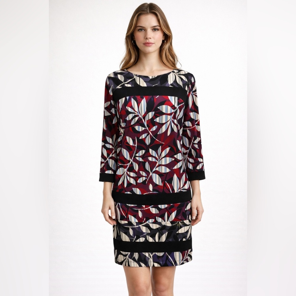 BCBGMaxAzria Shift Dress M Medium 3/4 Long Sleeve Stretch Multicolor Washable